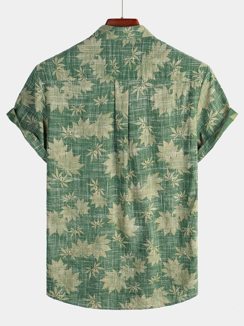 Bundle Of 3 |Men's Vintage Paisley Print 70s Green Boho Retro Tribal Short Sleeve Shirts