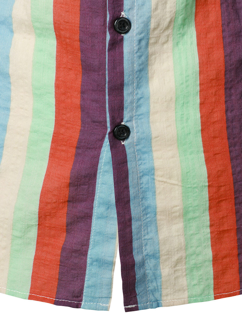 Men's Vintage Striped Summer Beach Beach Casual Short Sleeve Button Up Shirt