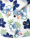 Men's Pineapple Blue Floral Cotton Fruit Tropical Flower Button Up Short Sleeve Holiday Hawaiian Shirt