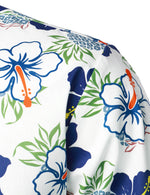 Men's Pineapple Blue Floral Cotton Fruit Tropical Flower Button Up Short Sleeve Holiday Hawaiian Shirt