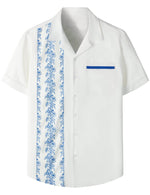 Men's 50s Rockabilly Style Floral Print Beach Retro Bowling Summer Beach White Short Sleeve Shirt