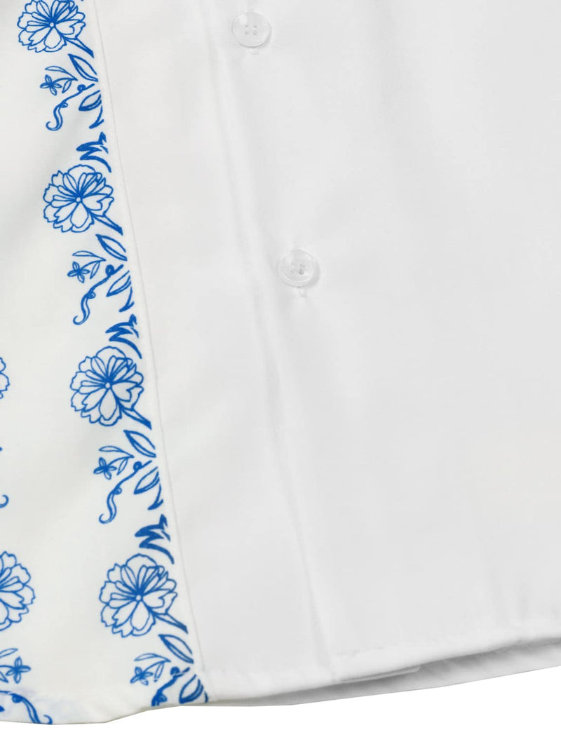 Men's 50s Rockabilly Style Floral Print Beach Retro Bowling Summer Beach White Short Sleeve Shirt
