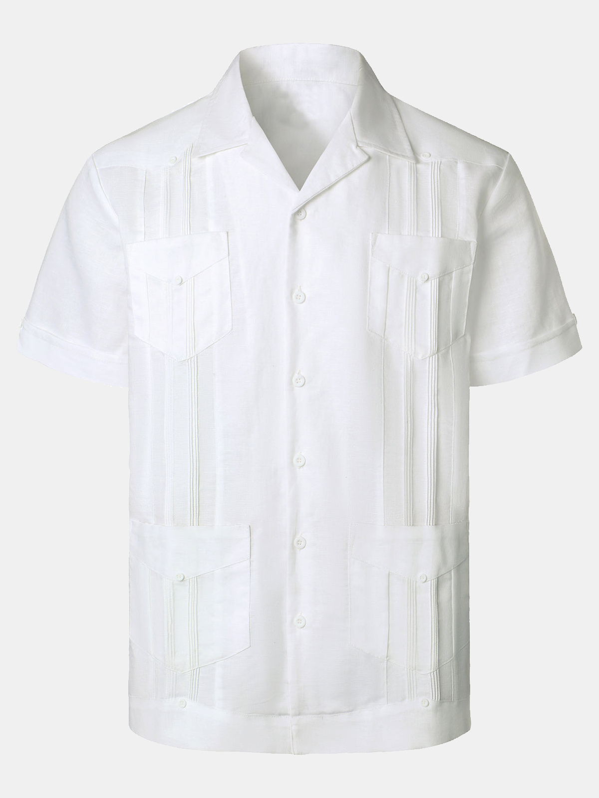 Men’s Linen Cuban Guayabera Casual Button Up Short Sleeve Summer Shirt