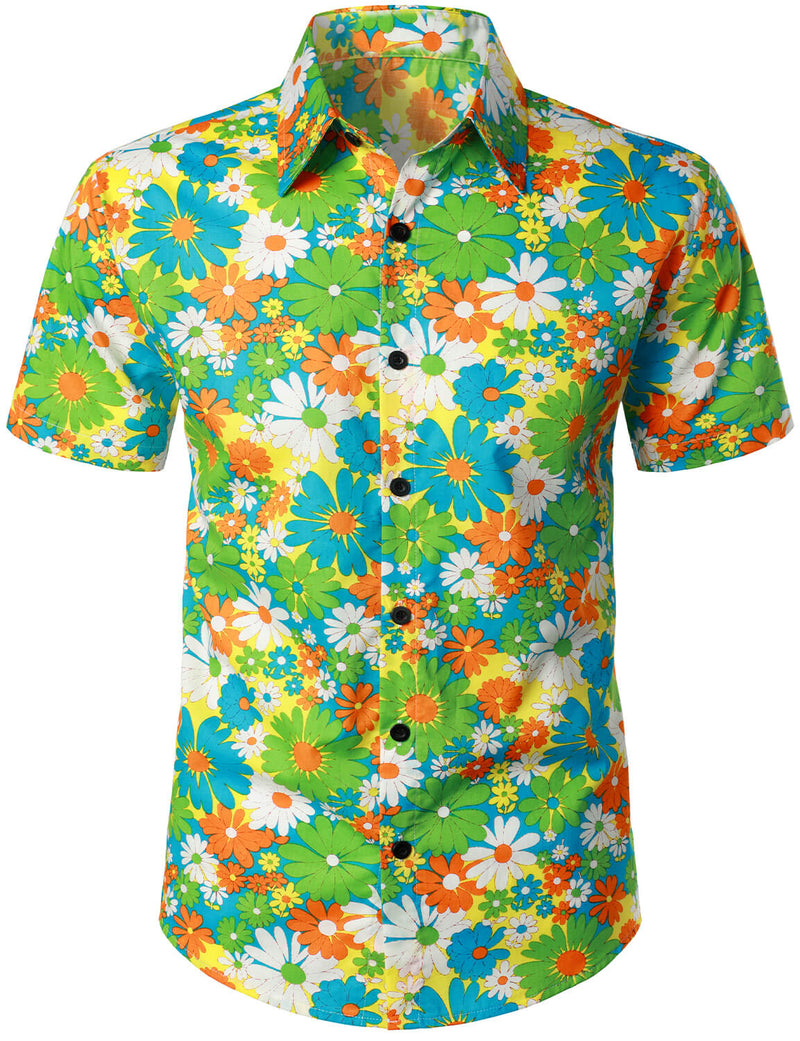 Men's Floral Cotton Tropical Hawaiian Mystery Machine Short Sleeve Shirt