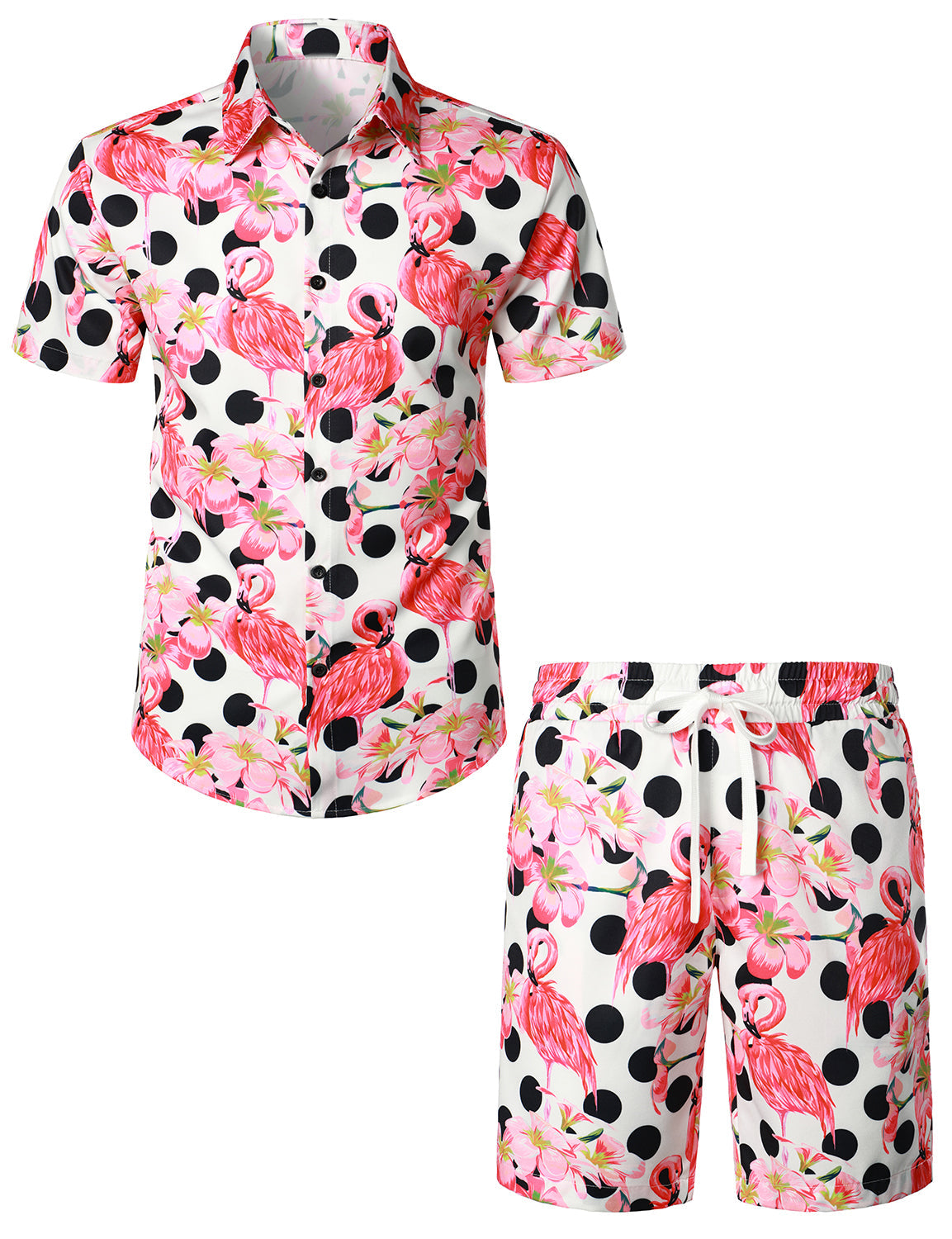 Men's Flamingo Print Hawaiian Shirt & Shorts Set