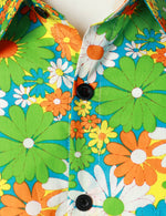 Men's Green Hawaiian Cute Floral Print 70s Themed Disco Party Cotton Cool Button Up Short Sleeve Shirt