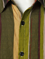 Men's Retro Army Green Vertical Striped Button Up Vacation Beach Short Sleeve Shirt