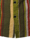 Men's Retro Army Green Vertical Striped Button Up Vacation Beach Short Sleeve Shirt