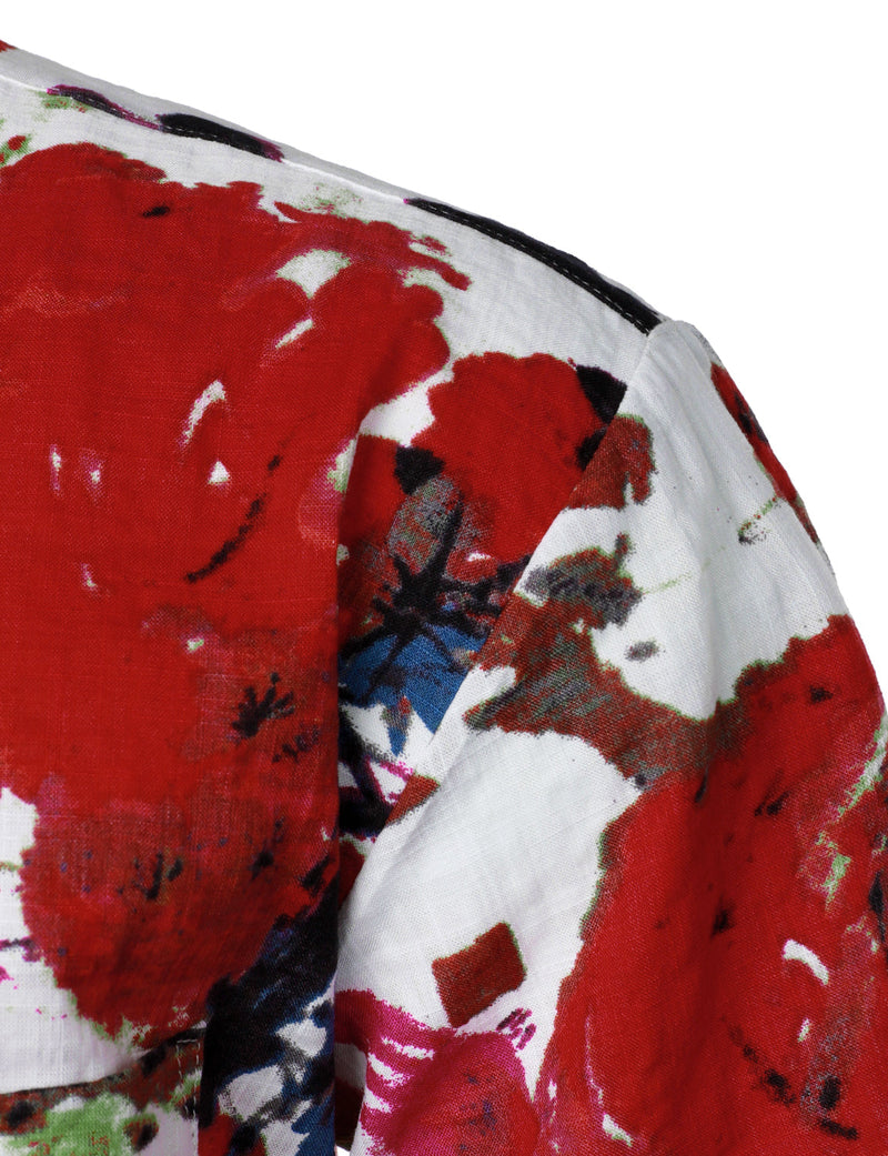 Men's Red Floral Holiday Button Up Vintage Casual Vacation Short Sleeve Shirt