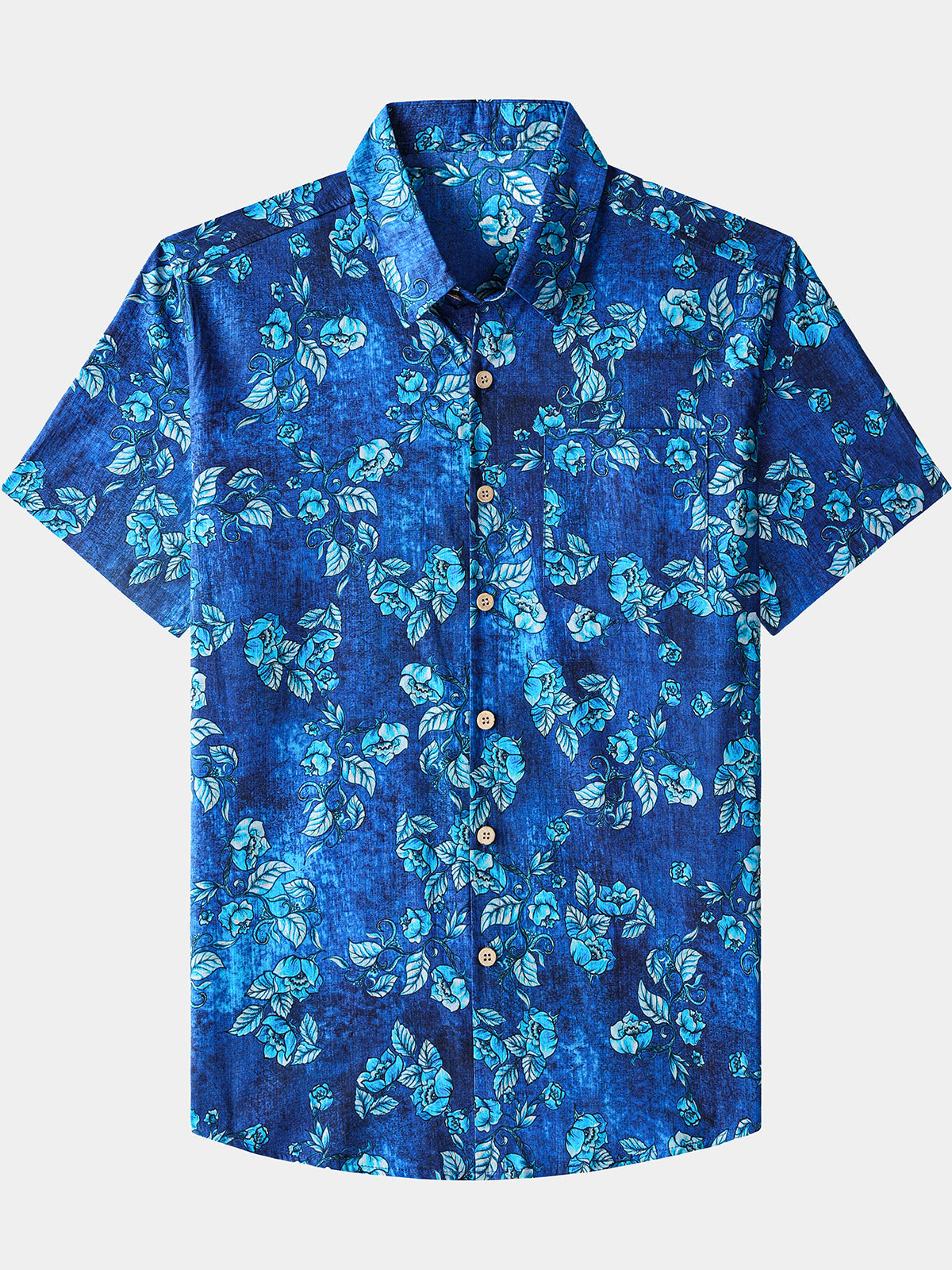 Men’s Vintage Flower Graphics Textured Cotton Casual Button Up Short Sleeve Shirt