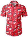 Men's 4th of July Print American USA Patriotic Button Up Red Short Sleeve Shirt