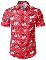 Men's 4th of July Print American USA Patriotic Button Up Red Short Sleeve Shirt