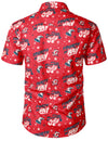 Men's 4th of July Print American USA Patriotic Button Up Red Short Sleeve Shirt