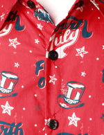 Men's 4th of July Print American USA Patriotic Button Up Red Short Sleeve Shirt