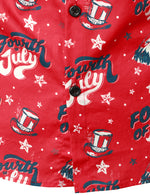 Men's 4th of July Print American USA Patriotic Button Up Red Short Sleeve Shirt