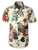 Men's Tropical Floral Hawaiian Print Beach Holiday Resort Button Up Short Sleeve Shirt