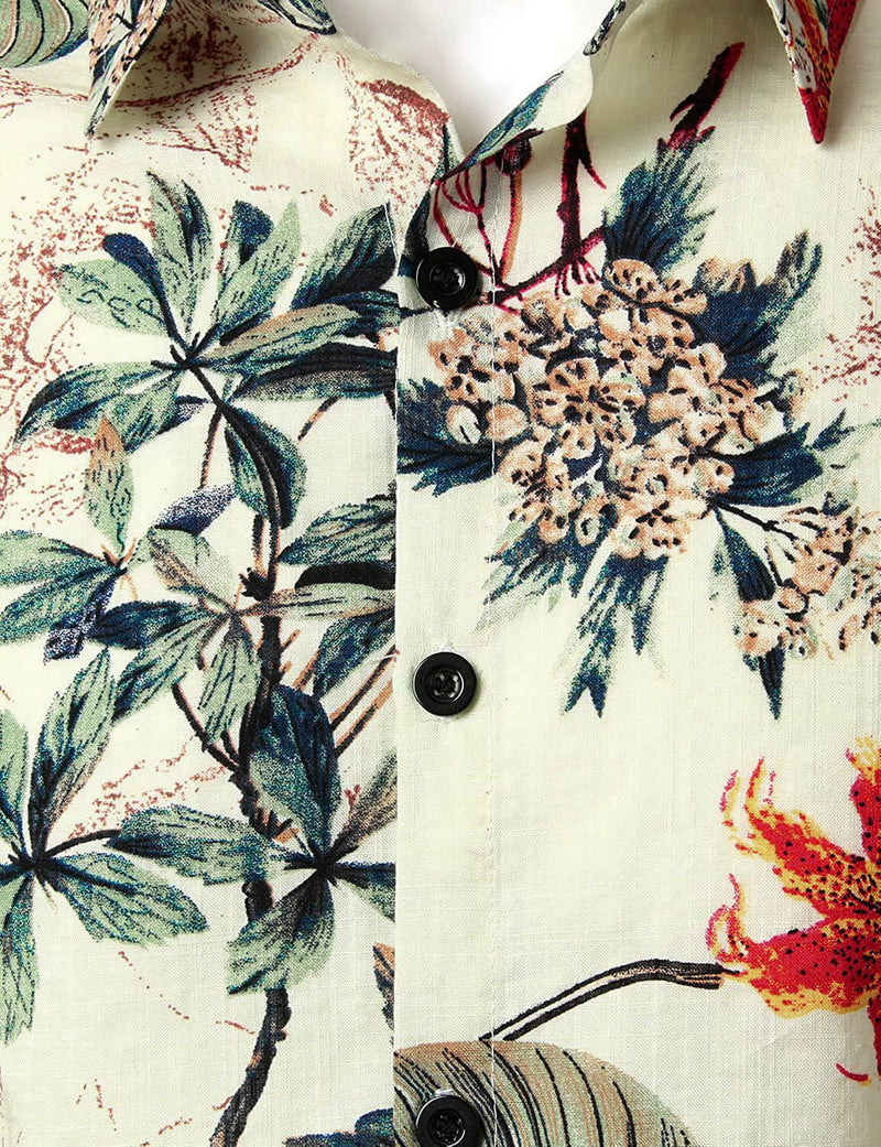 Men's Tropical Floral Hawaiian Print Beach Holiday Resort Button Up Short Sleeve Shirt