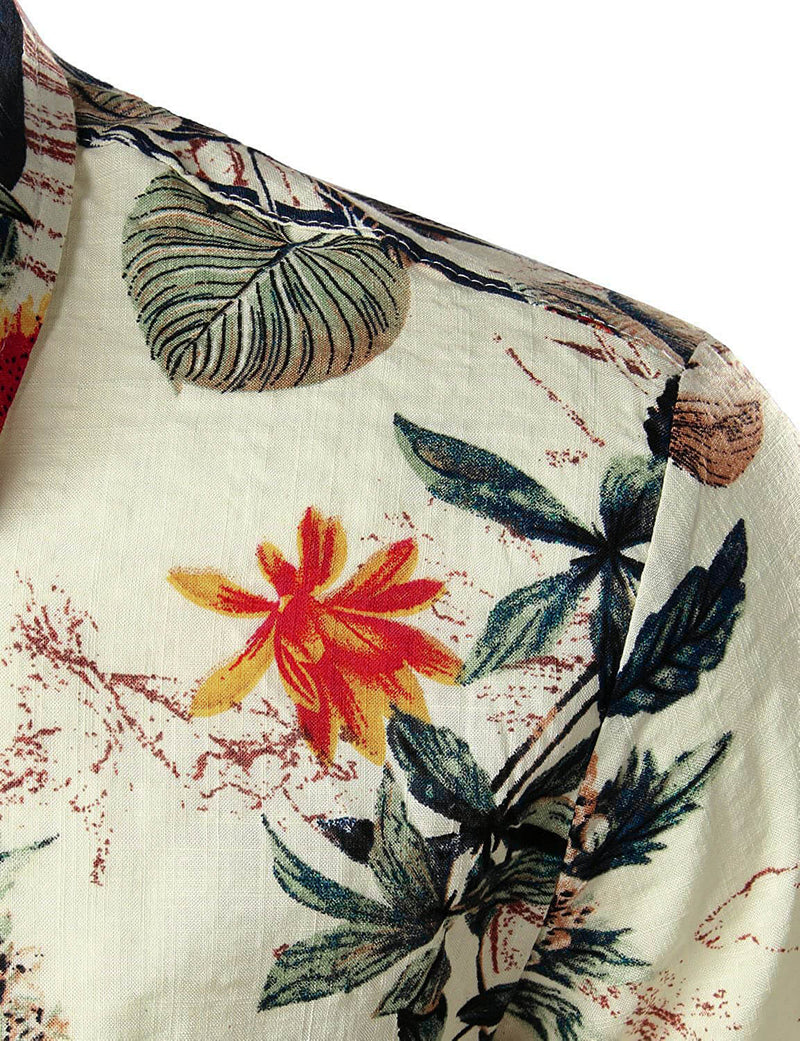 Men's Tropical Floral Hawaiian Print Beach Holiday Resort Button Up Short Sleeve Shirt