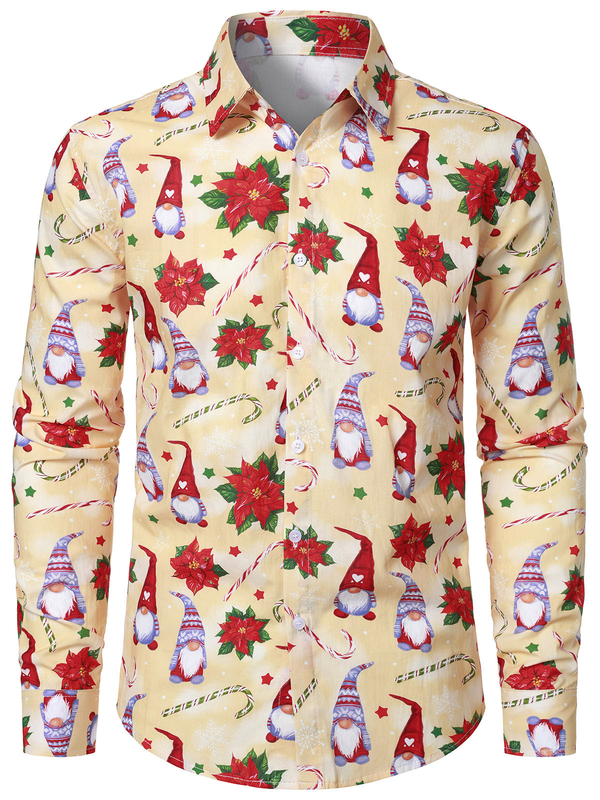 Men's Christmas Cute Gnome Cotton Long Sleeve Shirt