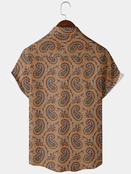 Men's Vintage Paisley Retro Summer Short Sleeve Retro Brown Shirt