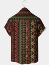 Men's Summer Green and Red Striped Retro Ethnic Geometric Button Up Western Retro Aztec Print Short Sleeve Shirt