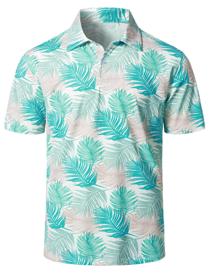 Men's Floral Tropical Print Cotton Summer Short Sleeve Sports Golf Polo Shirt