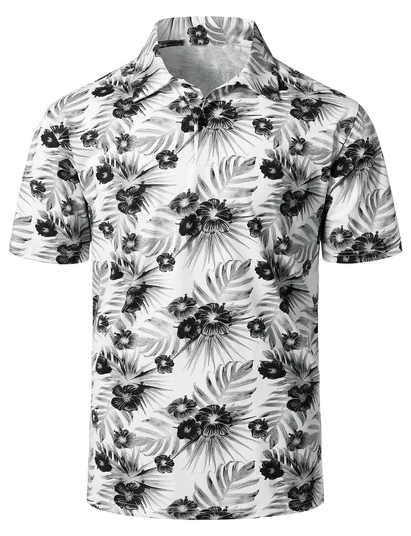 Men's Tropical Floral Print Cotton Vacation Sports Golf Short Sleeve Polo Shirt