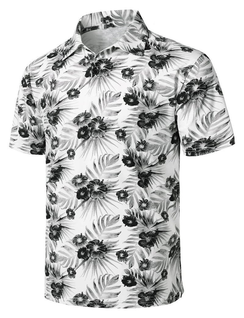 Men's Tropical Floral Print Cotton Vacation Sports Golf Short Sleeve Polo Shirt