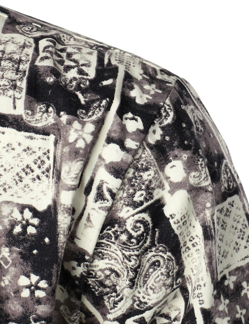 Men's Paisley Print Retro Cotton Button Up Summer Casual Short Sleeve Shirt