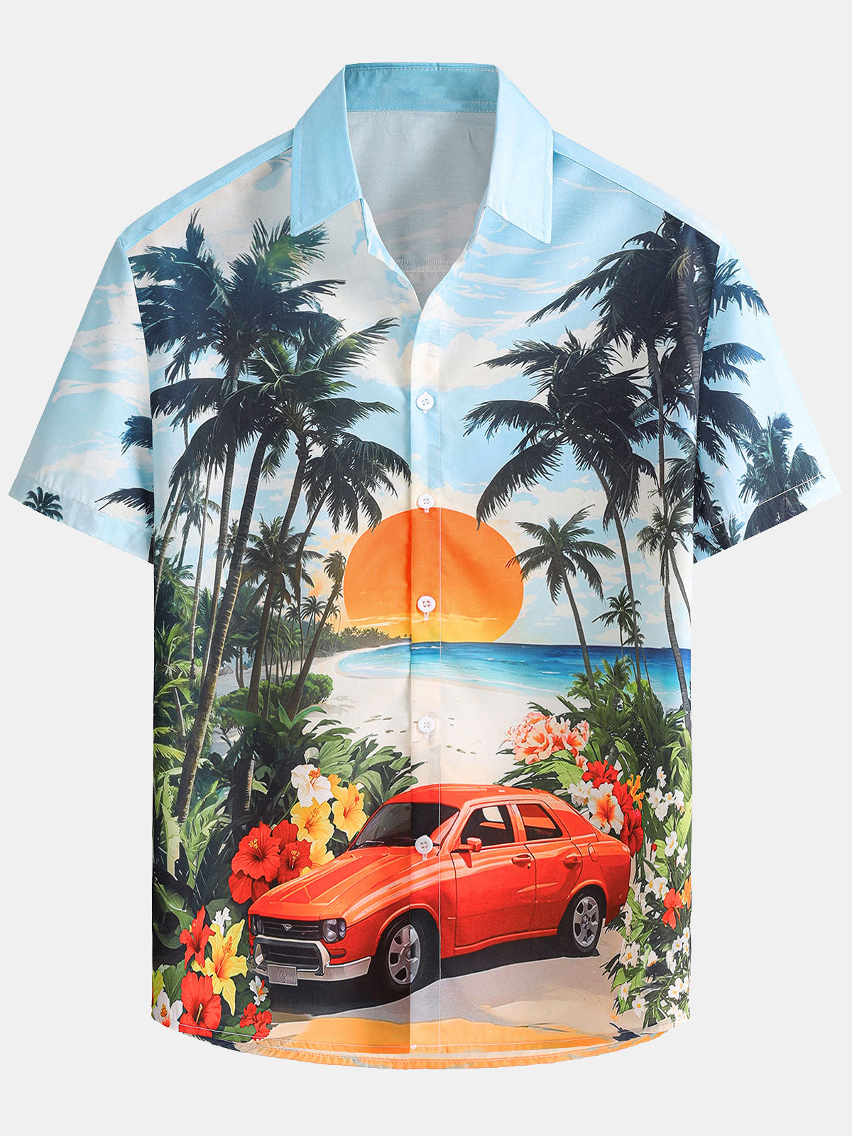 Men's Tropical Floral Print Short Sleeve Hawaiian Shirt