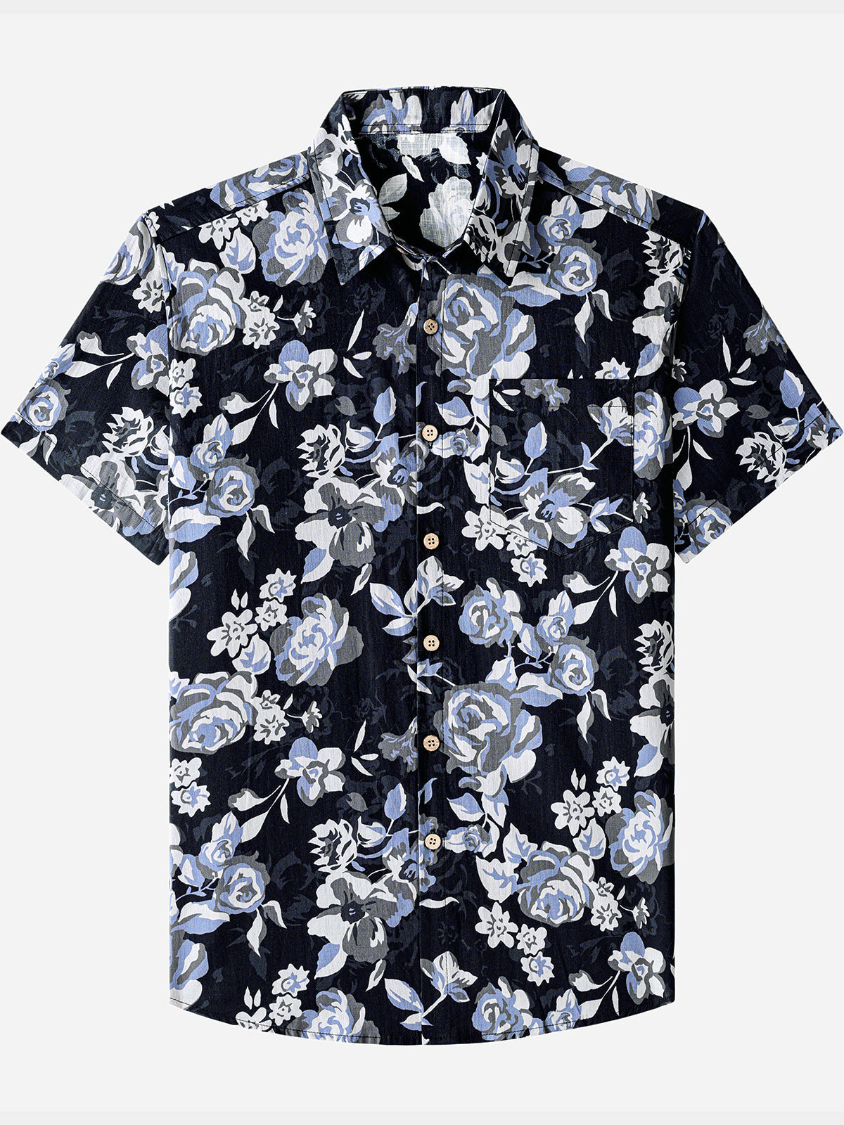 Men’s Hawaiian Print Floral Pattern Cotton Breathable Resort Vacation Holiday Short Sleeve Shirt