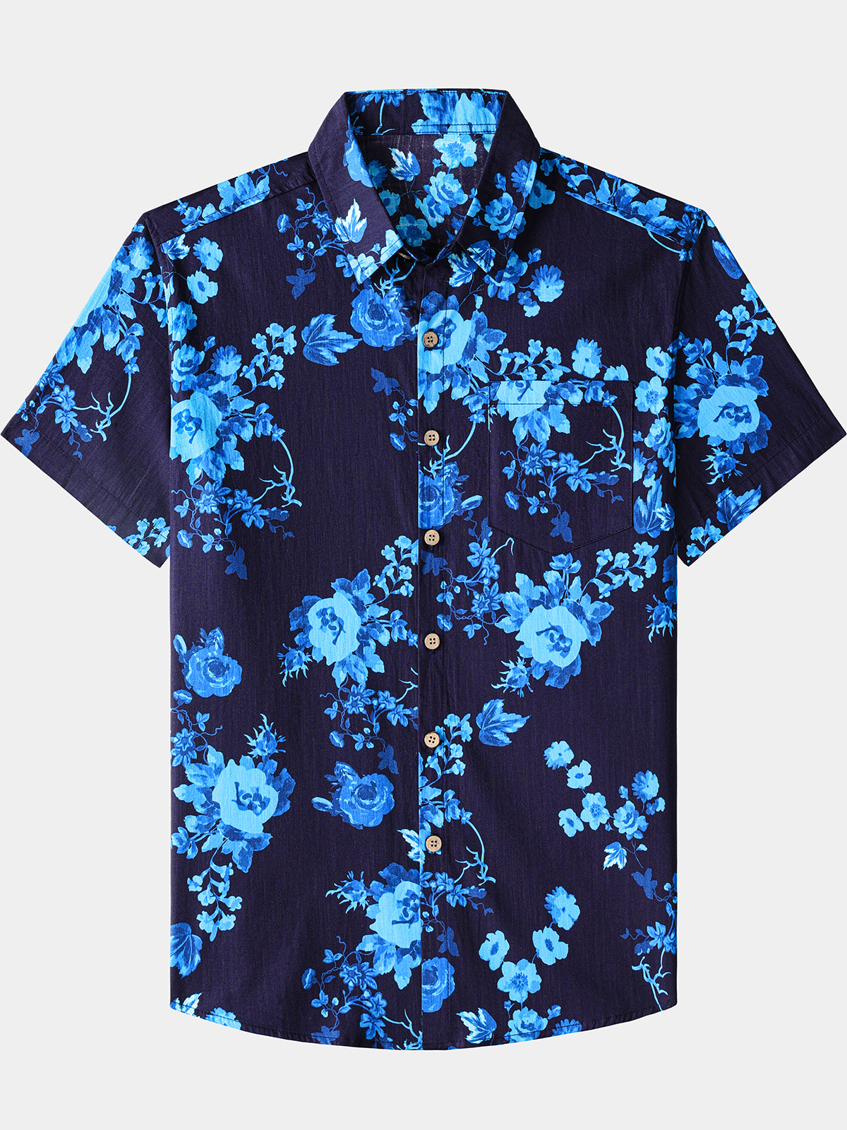 Men’s Weekend Barbecue Casual Breathable Flower Cotton Short Sleeve Shirt