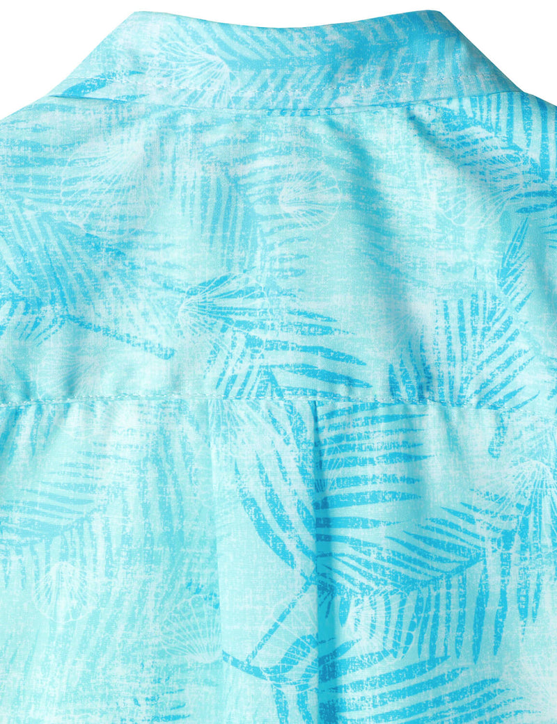 Men's Light Blue Tropical Print Beach Holiday Pocket Short Sleeve Shirt