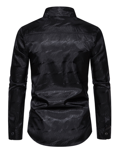 Men's Casual Party Button Up Jacquard Disco Long Sleeve Dress Shirt
