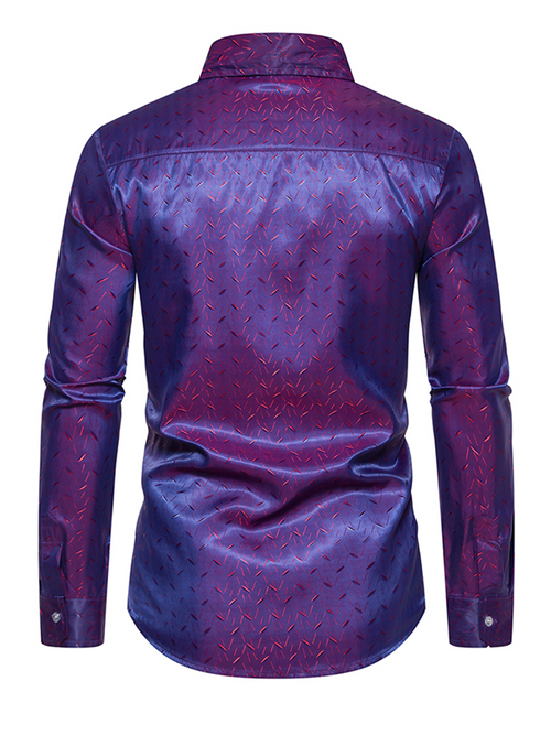 Men's Jacquard Party Disco Button Up Casual Long Sleeve Dress Shirt