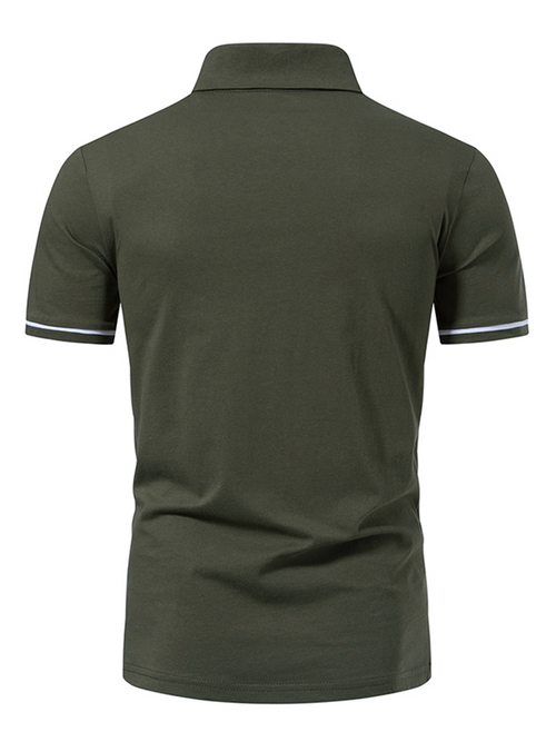 Men's Solid Color Casual Zip Cotton Sports Short Sleeve Polo Shirt
