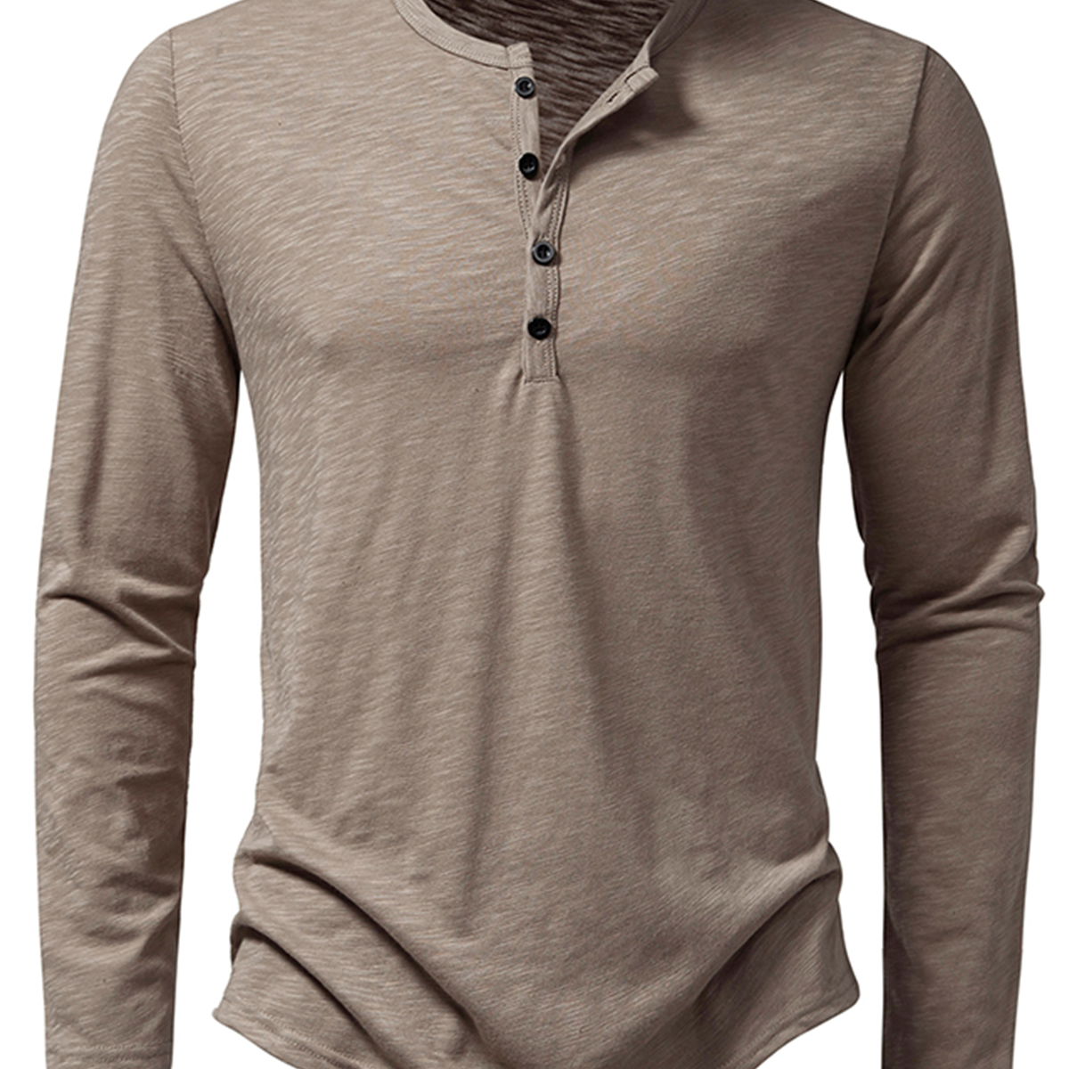 Men's Casual Henley Collar Tee Solid Color Long Sleeve T-Shirt