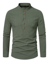 Men's Cotton Vertical Striped Henley Collar Long Sleeve Shirt