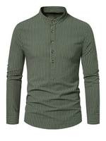 Men's Cotton Vertical Striped Henley Collar Long Sleeve Shirt