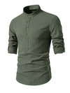 Men's Cotton Vertical Striped Henley Collar Long Sleeve Shirt