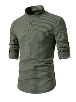 Men's Cotton Vertical Striped Henley Collar Long Sleeve Shirt