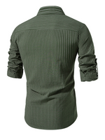 Men's Cotton Vertical Striped Henley Collar Long Sleeve Shirt