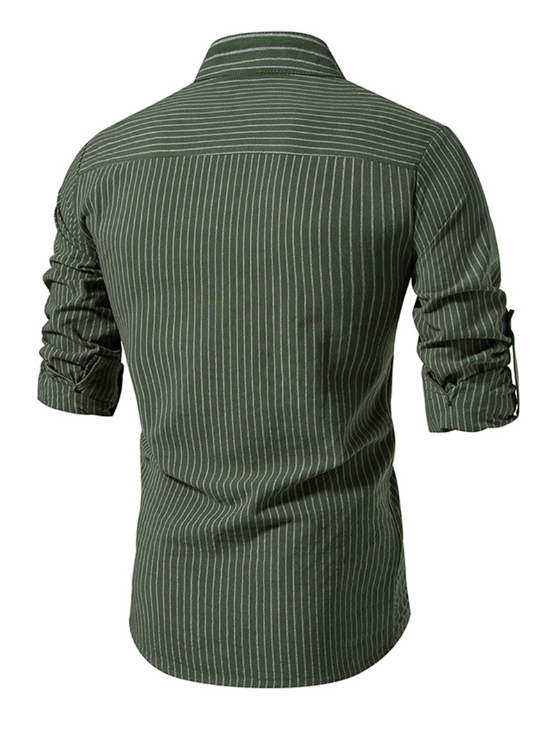 Men's Cotton Vertical Striped Henley Collar Long Sleeve Shirt