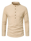 Men's Cotton Vertical Striped Henley Collar Long Sleeve Shirt