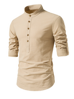 Men's Cotton Vertical Striped Henley Collar Long Sleeve Shirt