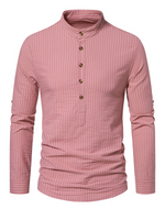 Men's Cotton Vertical Striped Henley Collar Long Sleeve Shirt