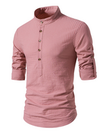 Men's Cotton Vertical Striped Henley Collar Long Sleeve Shirt