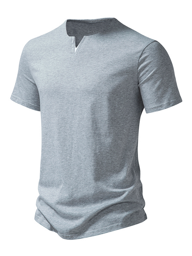 Men's V-Neck Cotton Casual Solid Color Short Sleeve T-Shirt