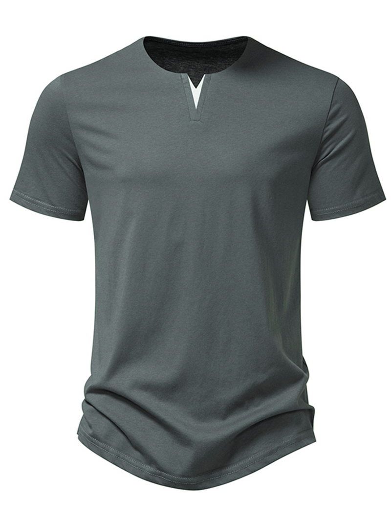 Men's V-Neck Cotton Casual Solid Color Short Sleeve T-Shirt