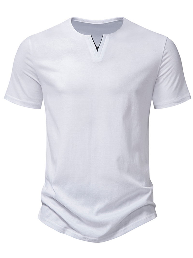 Men's V-Neck Cotton Casual Solid Color Short Sleeve T-Shirt